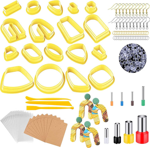 299 PCS Polymer Clay Cutters Set, 18 Shapes Clay Earring Cutters with Earrings Accessories, Clay Pattern Cutting Molds, Plastic Clay Cutters for P...