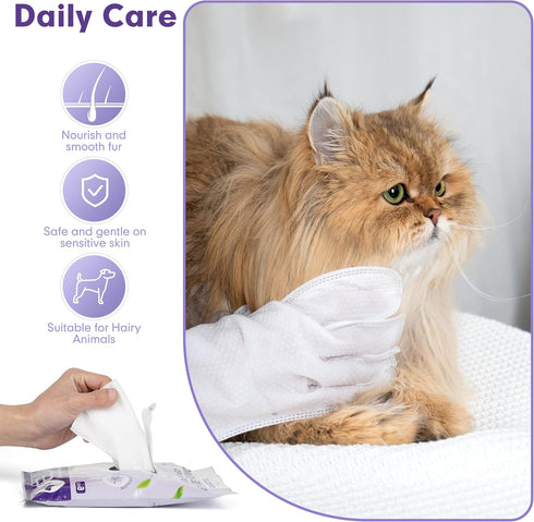 cyeollo Pet Cleaning Wipes for Dogs Fur & Butt, Dog Dry Grooming Bath Glove Wipes for Deodorizing, Lick Safe Cats Cleaning Wipes, Wash Free, 6PCS...