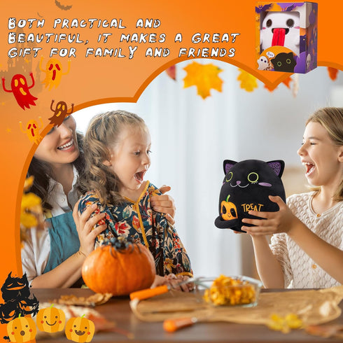 Halloween Stuffed Animal Black Cat Plush,Trick or Treat Soft Toys Gifts Pumpkin Double Side 9.4" Throw Couch Pillow Cute Figure Doll for Kids Baby...