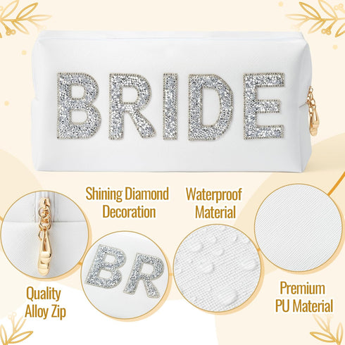 Bride Cosmetic Toiletry Bag - Bride to be Makeup Bag Large Capacity Travel Toiletry Bag With Diamond Rhinestone Portable Purse for Wedding Engagem...