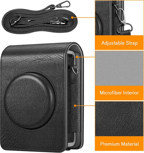 Fintie Protective Case for Fujifilm Instax Mini EVO Camera - Premium Vegan Leather Bag Cover with Removable Adjustable Strap, Vintage Black...