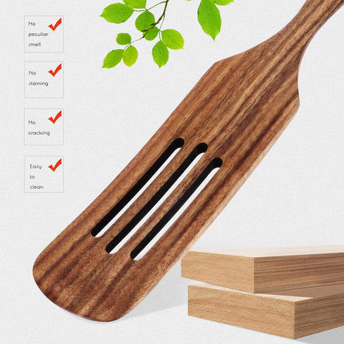 ABOOFAN Slotted Spurtle Set, Wooden Kitchen Utensils Set 31cm Wooden Spoons Utensils for Cooking Stirring Salad Mixing Serving Spurtles Kitchen To...