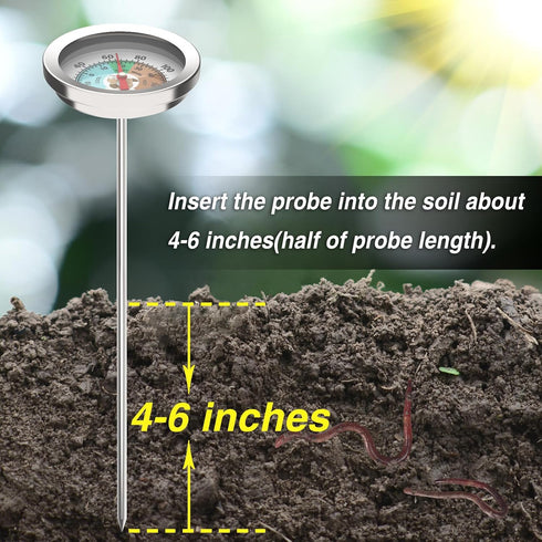 KT THERMO Compost Soil Thermometer Worm Thermometer Out Door Planting soli Temperature Measurement with 2.5 dial and 8 Inch Stainless Steel Probe...