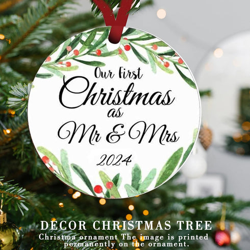 ZUNON Christmas Ornaments 2024 Our First Christmas as Mr & Mrs Couple Married Wedding Gifts Bridal Shower Gifts Decoration 3" Ornament (Green Mr &...