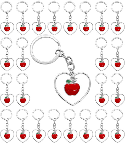 PHAETON 30PCS Teacher Appreciation Christmas Gifts Heart-shaped Ring Apple Charms Keychain for Teachers Coaches Tutors Principals Presents Teacher...