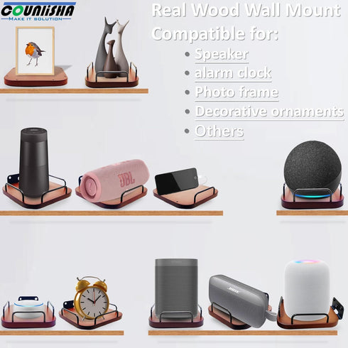 Universal Speaker Wall Mount,Wall Base for Speakers,Adjustable Real Wood Wall Bracket Holder Shelves for Bose,homepod,JBL,Sonos,Sony,KEF,Roku Spea...