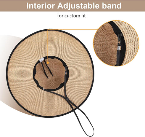 Beach Hats for Women, Wide Brim Sun Straw Hat for Women, Sun Hat UPF 50+ UV Protection...