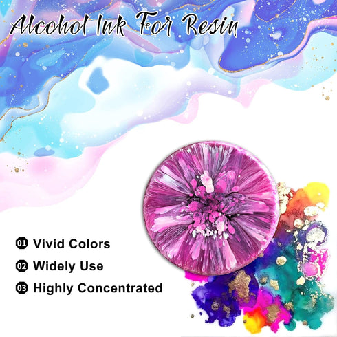 Alcohol Ink Set - 24 Vivid Colors, Concentrated Alcohol-Based Ink, Epoxy Resin Paint with Metallic Color Dye for Resin Coasters, Acrylic Painting,...