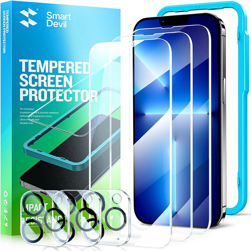 SmartDevil 3 Pack Screen Protector for iPhone 13 Pro Max with 3-Pack Camera Lens Protector, 9H Clear Tempered Glass Film [Military Grade Shatterpr...
