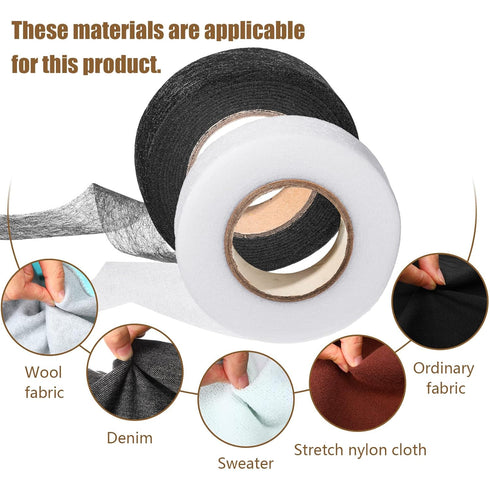 Outus 2 Rolls Fabric Fusing Tape Adhesive Hem Tape Iron on Tape Each 1/2 Inch (Black, White,27 Yards Each)...