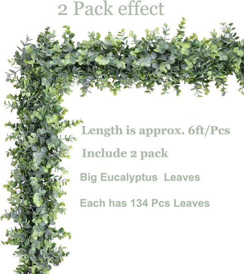 DearHouse Faux Eucalyptus Garland Plant, 2 Pack Artificial Vines Hanging Eucalyptus Leaves Greenery Garland for Wedding Backdrop Arch Wall Decor, ...