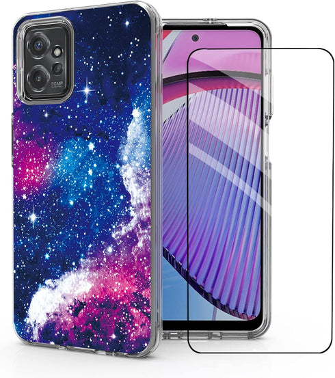 DDTKZC for Moto Case,Moto Phone Case, Tempered Glass Protector Lustre Pattern-Sparkle 3 in 1 Clear Shockproof Case for Moto (Starry Sky, for Moto ...