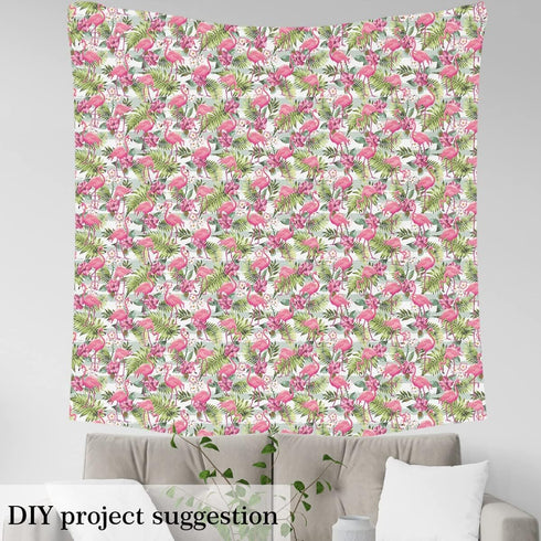 Flamingo Fabric by The Yard, Palm Tree Upholstery Fabric, Floral Leaves Decor Fabric, Blue White Stripes Indoor Outdoor Fabric, Wildlife Botanical...