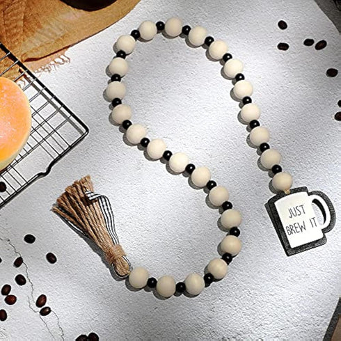 Jetec Coffee Bar Decor Wood Bead Garland with Tassel Coffee Bar Try Decor Accessories, Table, Shelf, Rustic Farmhouse Home...