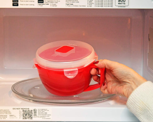 Home-X Microwave Soup Mugs with Lid- Set of 2, Microwave Soup Bowls with Handle and Vented Lid, BPA Free Dishwasher Safe, 32oz Capacity, Set of 2,...