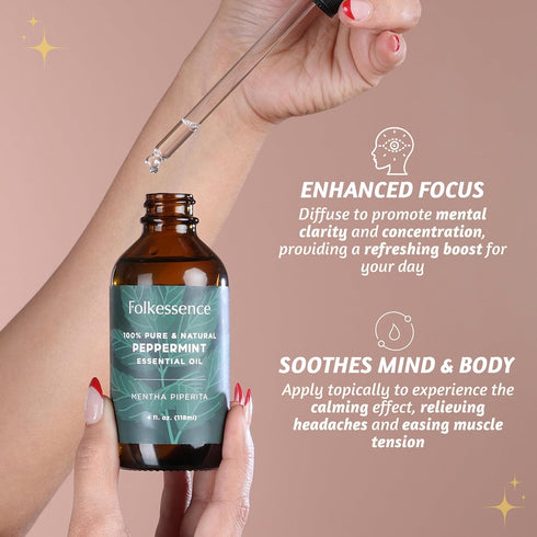 Folkulture Peppermint Oil for Hair Growth - 4 Fl Oz - 100% Pure, Natural and Undiluted Organic Essential Oil, Premium Grade with Glass Dropper, Pe...