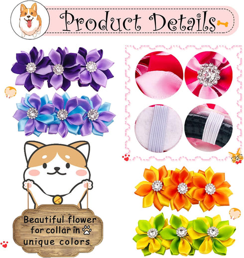 10 Pcs 4.4" Flowers Small Dogs Collar Charms Multi-Color Puppies Cats Slides Bow Ties Rhinestones Collar Attachment Pet Wedding Birthday Costume A...