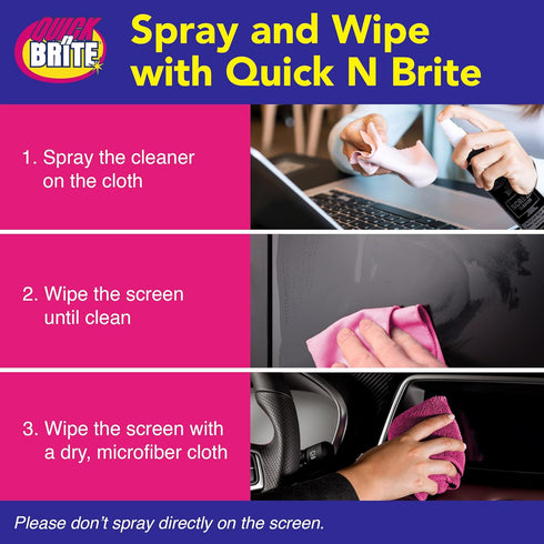 Quick ‘n Brite Screen Cleaner with Microfiber Cleaning Cloth, Cleaning Spray for TV, Computers, Laptops, Smartphones and Electronic Cleaning Kit, ...