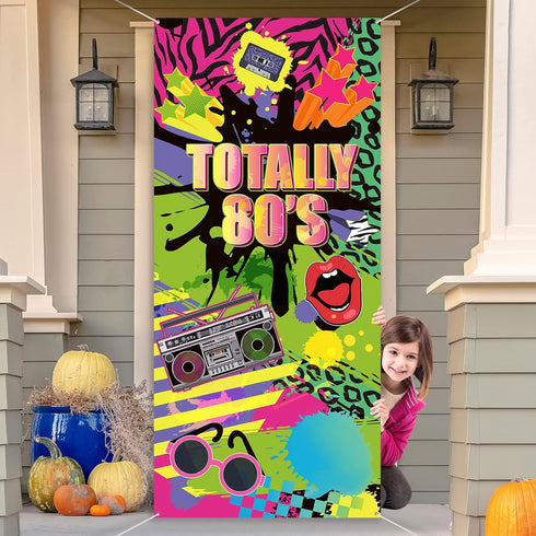Totally 80's Door Cover, Large Fabric 80's Hip Hop Sign Graffiti Backdrop, Party Retro Decoration Banner for Theme Party Supplies Favors, 78.7 x 3...