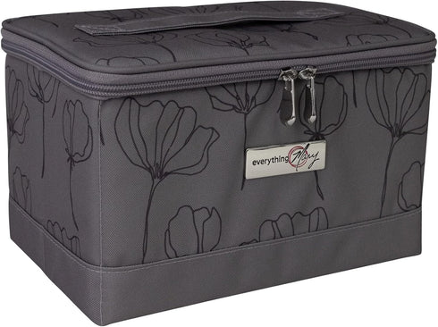 Everything Mary Collapsible Sewing Kit Organizer Box, Grey floral - Supplies Storage Basket for Supplies and Accessories - Organization for Thread...