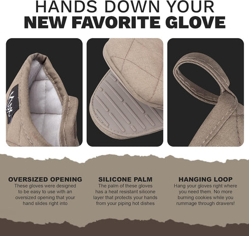 Oven Mitts Heat Resistant – (Grey Color) Mini Oven Mitts, Silicone Gloves Heat Resistant, Kitchen Gloves for Cooking, Silicone Oven Mitts & Pot Ho...