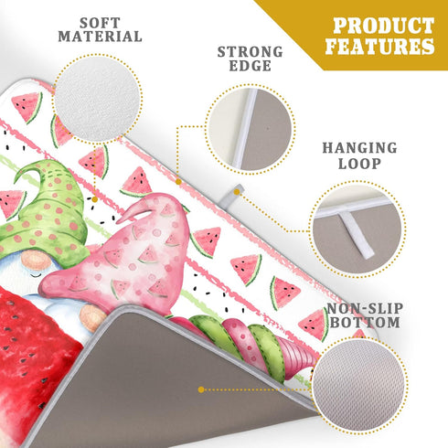 Summer Gnomes Dish Drying Mat 18x24 Inch ,Watermelon Fruit Buffalo Plaid Kitchen Dry Mats with Loop Absorbent Foldable Dishes Pad for Sink Counter...