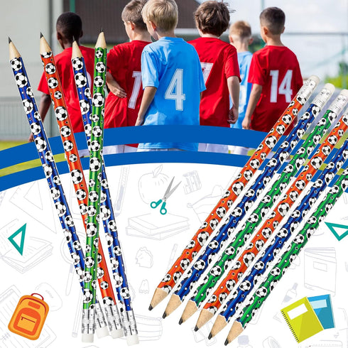 Soccer Pencils Kids Sport Pencils with Eraser Top Football Pencils Soccer Print Wooden Pencils for School Students Teachers Office Supplies Soccer...