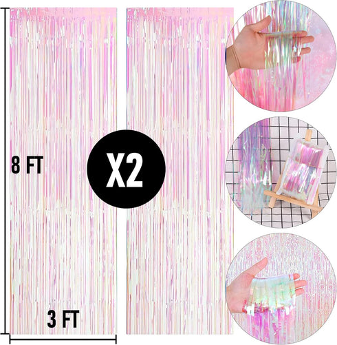 Dazzle Bright 2 Pack Backdrop Curtain, 3FT x 8FT Metallic Tinsel Foil Fringe Curtains Photo Booth Background for Baby Shower Party Birthday Weddin...