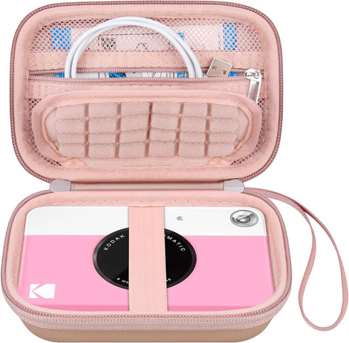 Canboc Carrying Case Compatible with KODAK Printomatic Digital Instant Print Camera, Zipper Mesh Pocket fit Photo Paper and Cable, Rose Gold (Case...