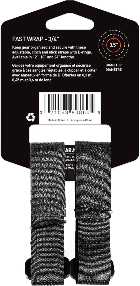 GEAR AID ¾” Fast Wrap Keeps Gear Organized and Secure with Adjustable, Cinch-and-Stick Straps with D-Ring, 12” Length, Pair...