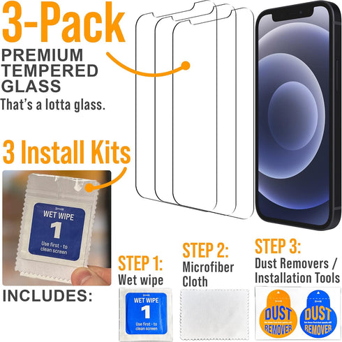 Scooch (5-in-1 iPhone 12 Mini Screen Protector (3-Pack) with Camera Lens Protector (2-Pack) Premium 9H Tempered Glass, Anti-Scratch, Anti-Fingerpr...