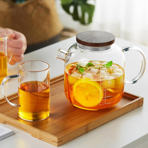 Glass Teapot with Infuser and Lid 40.6 fl oz, Stovetop Gas Safe, Thickened Heat Resistant Borosilicate Glass Tea Kettle...