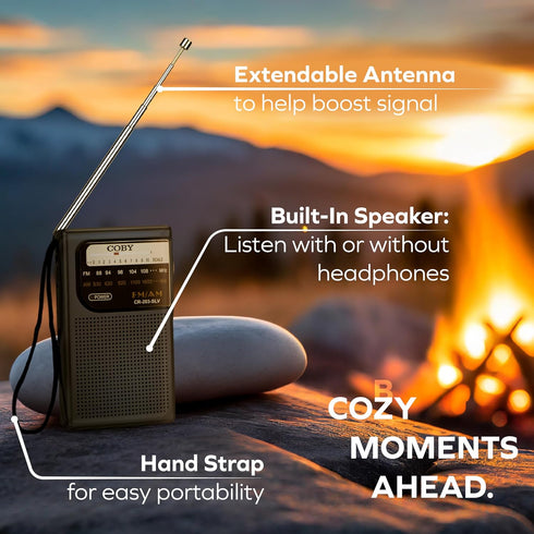 Coby Portable AM/FM Radio, Retro Pocket Radio for Indoor or Outdoor Use, Emergency-Preparedness Essential, 800-Hour Battery, Powerful Speakers, In...