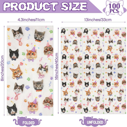 100 Pack Cat Disposable Paper Napkins Cat Guest Napkins Kitten Bathroom Hand Towels Cat Birthday Party Supplies Farm Animal Party Napkins for Baby...