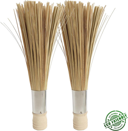 LSZSSJ9.84-inch natural bamboo brush kitchen cleaning brush, used to clean grills, pans, and stoves, without damaging The surface, 2 bamboo brushe...