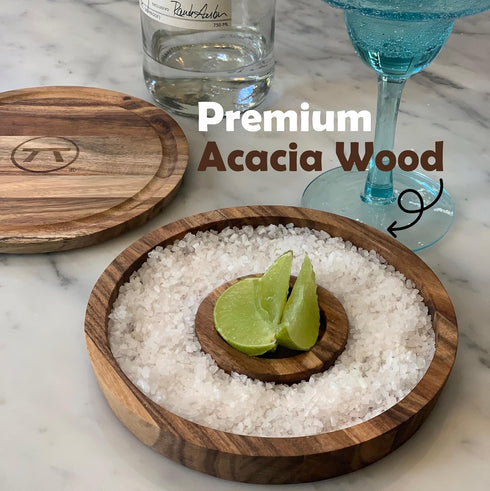 Outset 3-in-1 Acacia Wood Salt Rimmer, Cutting Board and Storage Container, 6.38" x 6.38" x 1.06" inches...