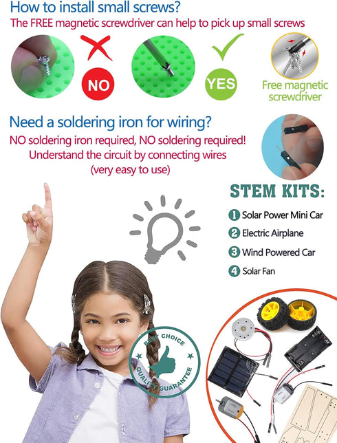 STEM 4 Set Solar Motor Kit,Electric Science Experiment Projects,Educational Building Electronic Car Kit for Kids,DIY STEM Toys for Boys and Girls...