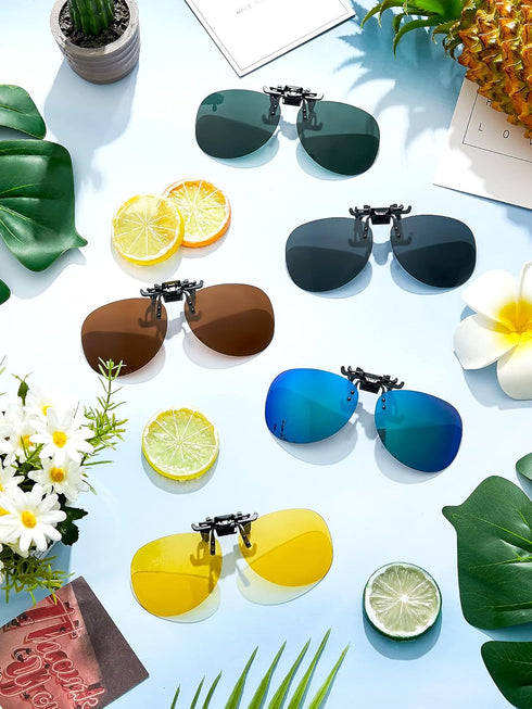 5 Pairs Clip on Sunglasses for Men Flip up Clip on Sunglasses Polarized Flip up Sunglasses Night Driving Clip on Glasses for Men(Classic Color)...