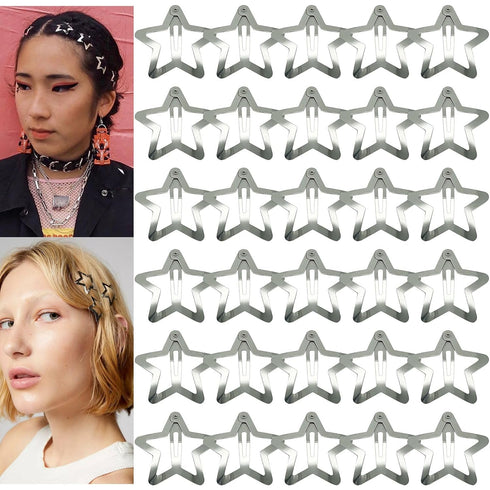 30 PCS 1.22" Star Hair Clips Snap Hair Barrettes Non Slip Star Hair Accessories for Girls Women 2000s Y2K Silver Metal Hair Clips...