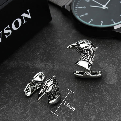Antiqued Sliver Tone Crow Bird Cufflinks For Men With Gift Box...