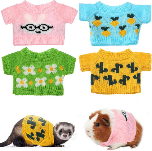4 Pcs Easter Ferret Clothes Hamster Sweater Guinea Pig Clothes Bunny Costume Knitted Sweatshirt for Warm Winter Easter Vest Clothing Ferret Access...