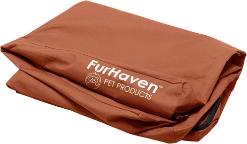 Furhaven Replacement Dog Bed Cover Water-Resistant Indoor/Outdoor Logo Print Oxford Polycanvas Mattress, Washable - Chestnut, Medium...