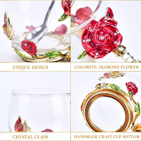 OEAGO Gifts for Mom Women Mothers Day Glass Coffee Enamels Mug Best Birthday Butterfly Rose Gifts for Her from Daughter Son Lead-Free Valentines D...