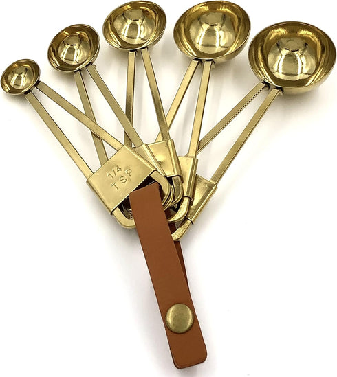 XINLI Measuring cups and spoons set, stainless steel with durable copper plating, plus brown leather buckle...