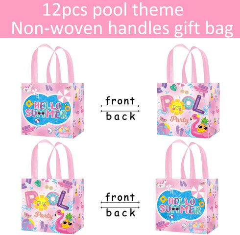 C L cooper life 12pcs Summer Pool Party Gift Treat Bags with Handles Pink Hello Summer Theme Non-Woven Bags for Girls Beach Pool Birthday Party Ha...
