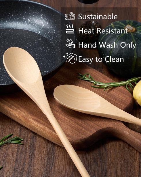MORGLES 5PCS Wooden Spoons for Cooking, 12 inches Long Handle Spoons for Mixing,Tasting Stirring food, Large Wooden Cooking Utensils for Cooking a...