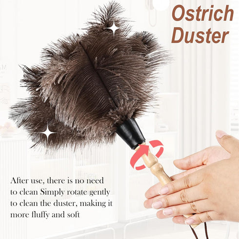 Ostrich Feather Duster Classic 14" Feathers Dusters Natural Fluffy with Wooden Handle and Eco-Friendly Reusable Handheld for Cleaning Supplies Hom...