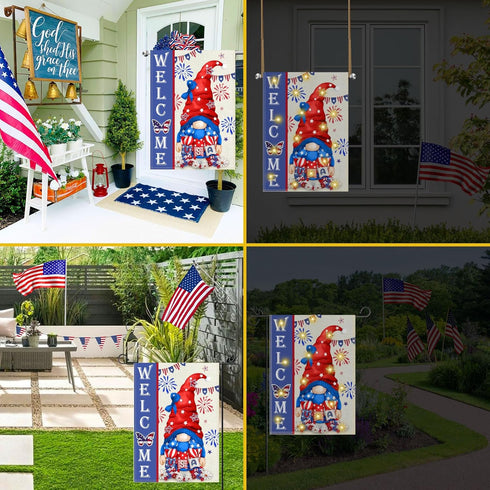 Solar LED Yard Garden Flags, All Seasons Garden Flags Banner 12x18 Double Sided, Welcome Garden Flags for Outside Outdoors Patio Lawn Yard Decorat...