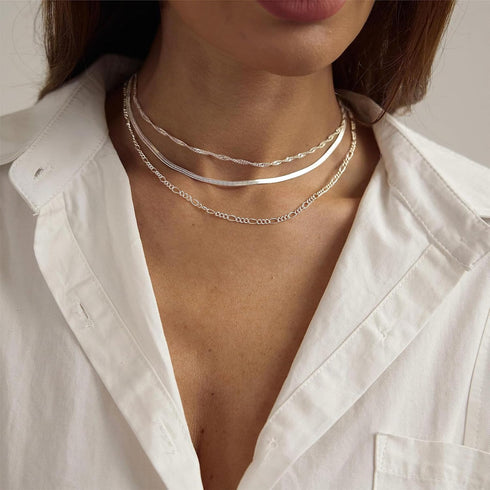 3PCS 18K Gold Plated Layered Necklaces for Women, Bead Coin Bar Pendant Necklace Set- Chain, Choker & Layered Snake Necklaces -Dainty Gold/Silver ...