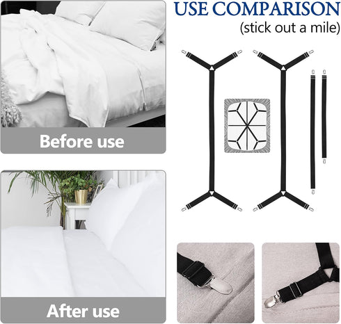 Bed Sheet Holder Straps,Mattress Cover Clips to Hold Sheets in Place, Adjustable Bed Bands,Elastic Grippers,Fasteners,Keepers,Suspenders Fitted fo...
